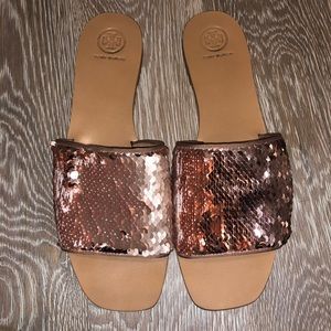 Rose Gold Sequence Tory Burch Slides